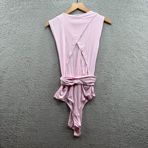 BCBGeneration Surplice Wrap Tie Knit Bodysuit Pink‎ M - Picture 4 of 5